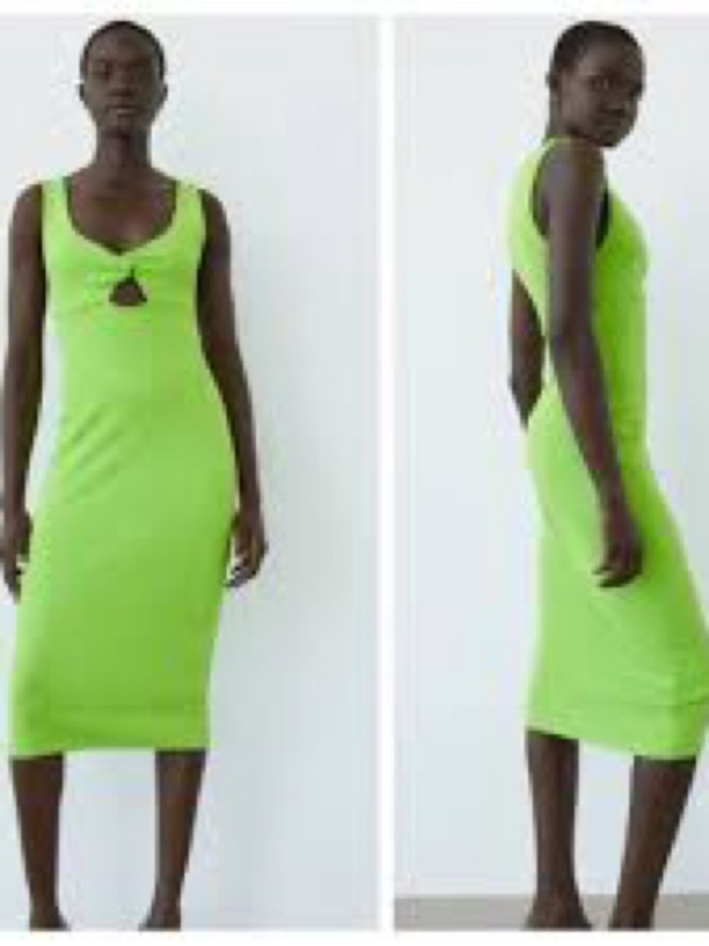 Zara Neon Green Cutout Midi Dress
